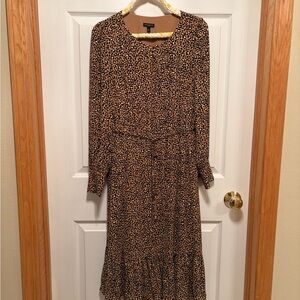Talbots Brown Animal Print Long Sleeve Dress